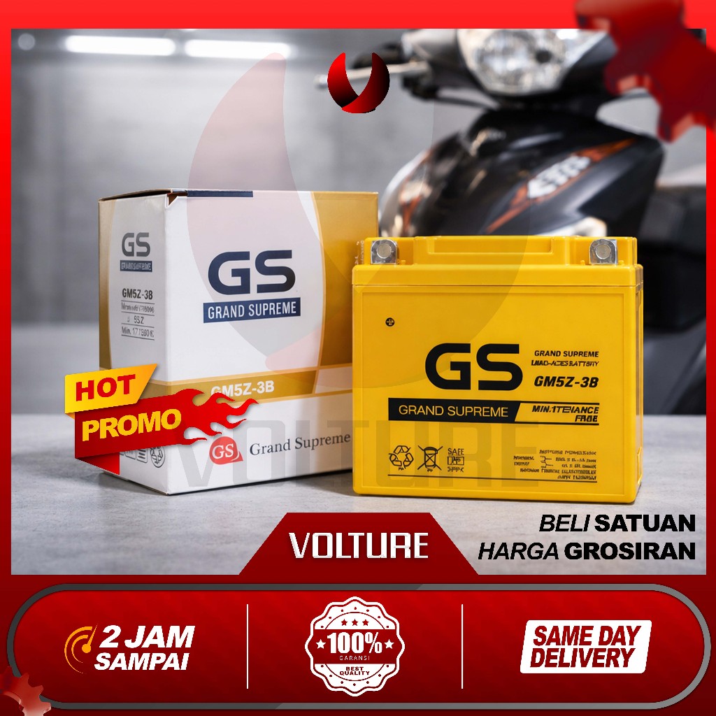 Aki motor kering BERGARANSI GS MF gm5z-3b 12v 5ah  Mio sporty smile Mega Pro Astrea Legenda Supra Fi