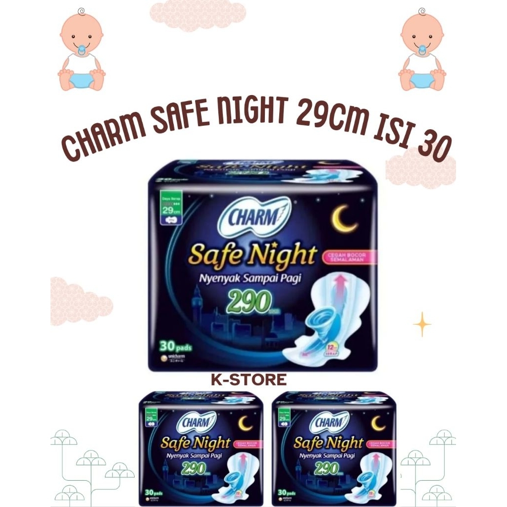 Charm Safe Night 29 cm isi 30 | Pembalut malam Charm