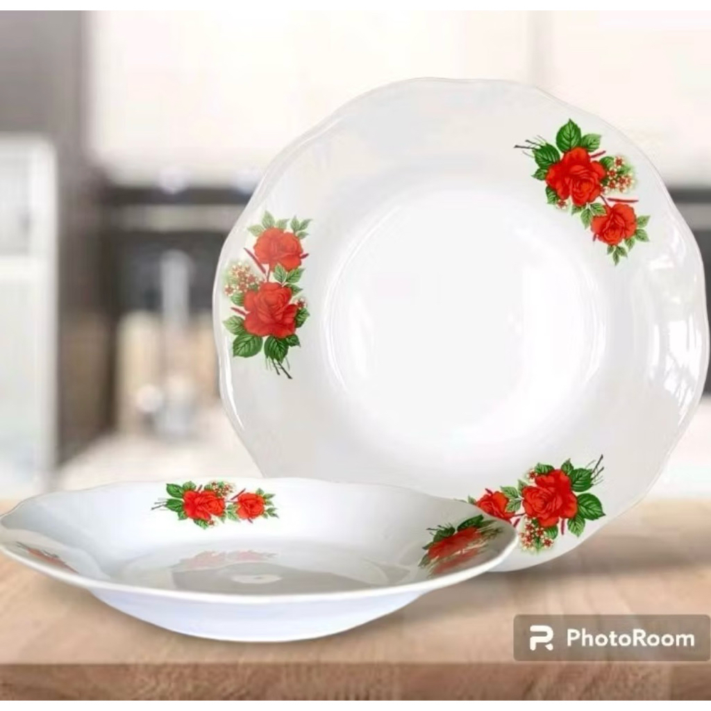 ( Free Kardus & Bublewrap ) 6 Pcs Piring Rose 8 inch Lucky Kapal Fine | Piring Keramik Besar Putih B