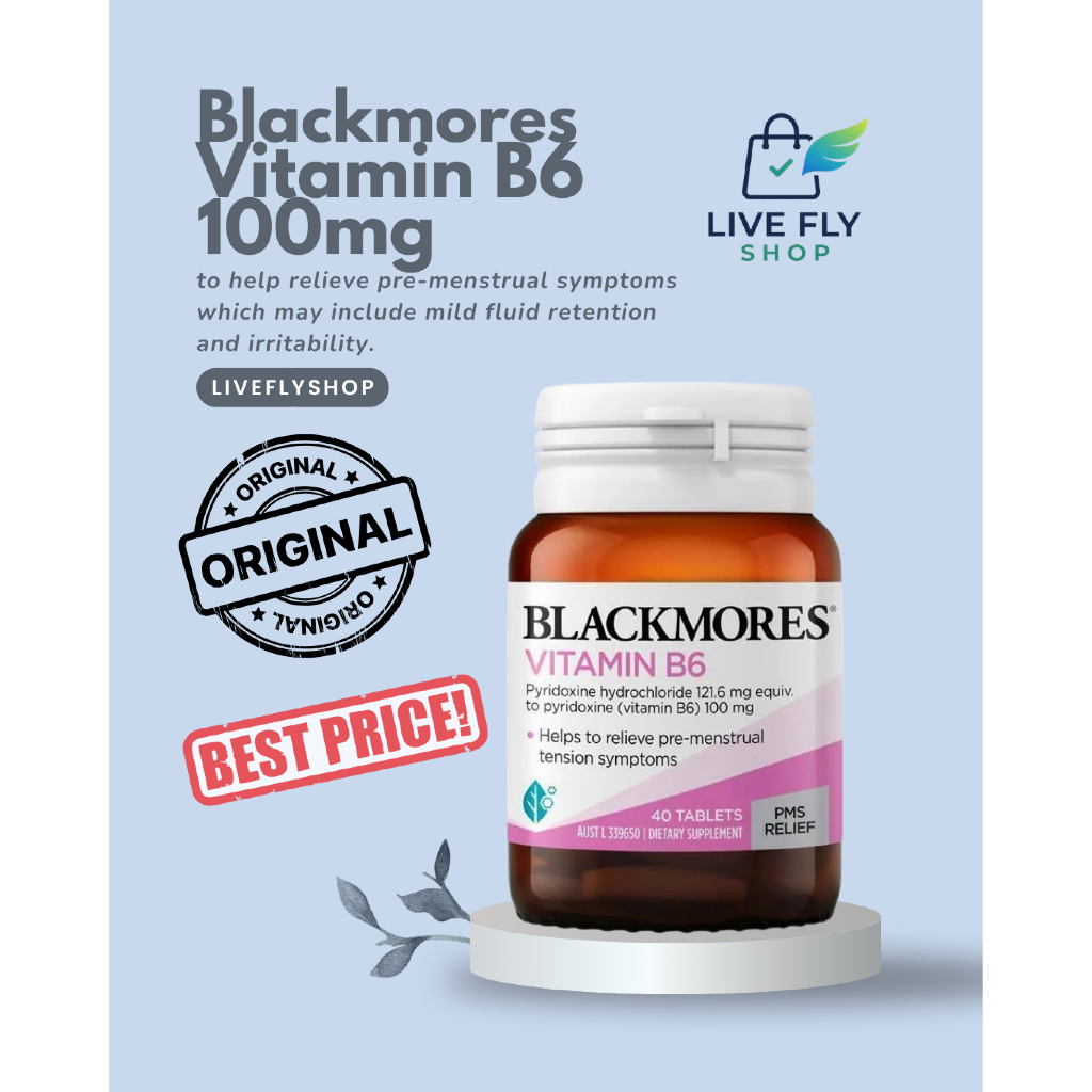 [READY STOCK] Blackmores Vitamin B6 100mg 40 Tablets - LIVEFLYSHOP