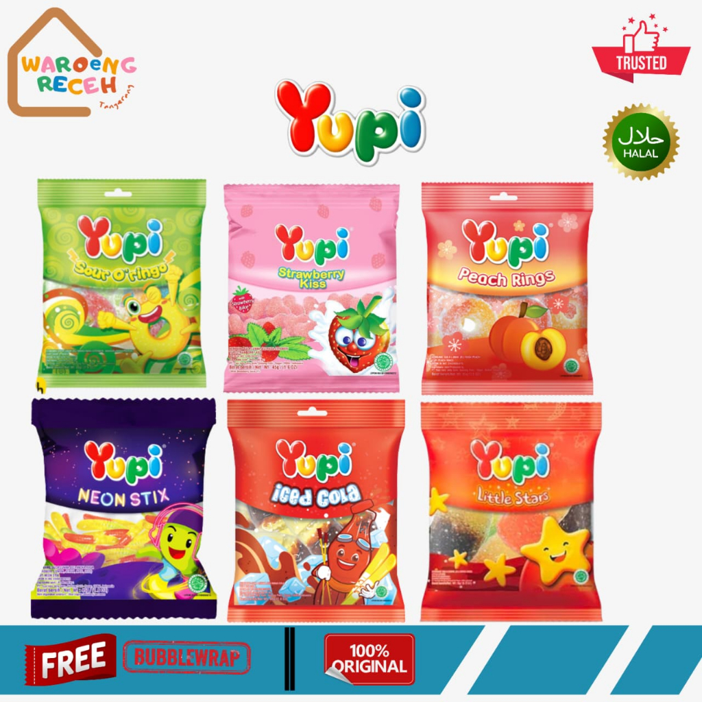 Permen Yupi Strawberry Kiss Bears Fun Gum Milly Moos Iced Cola Little Star Mini Bag 45 Gr - Satuan
