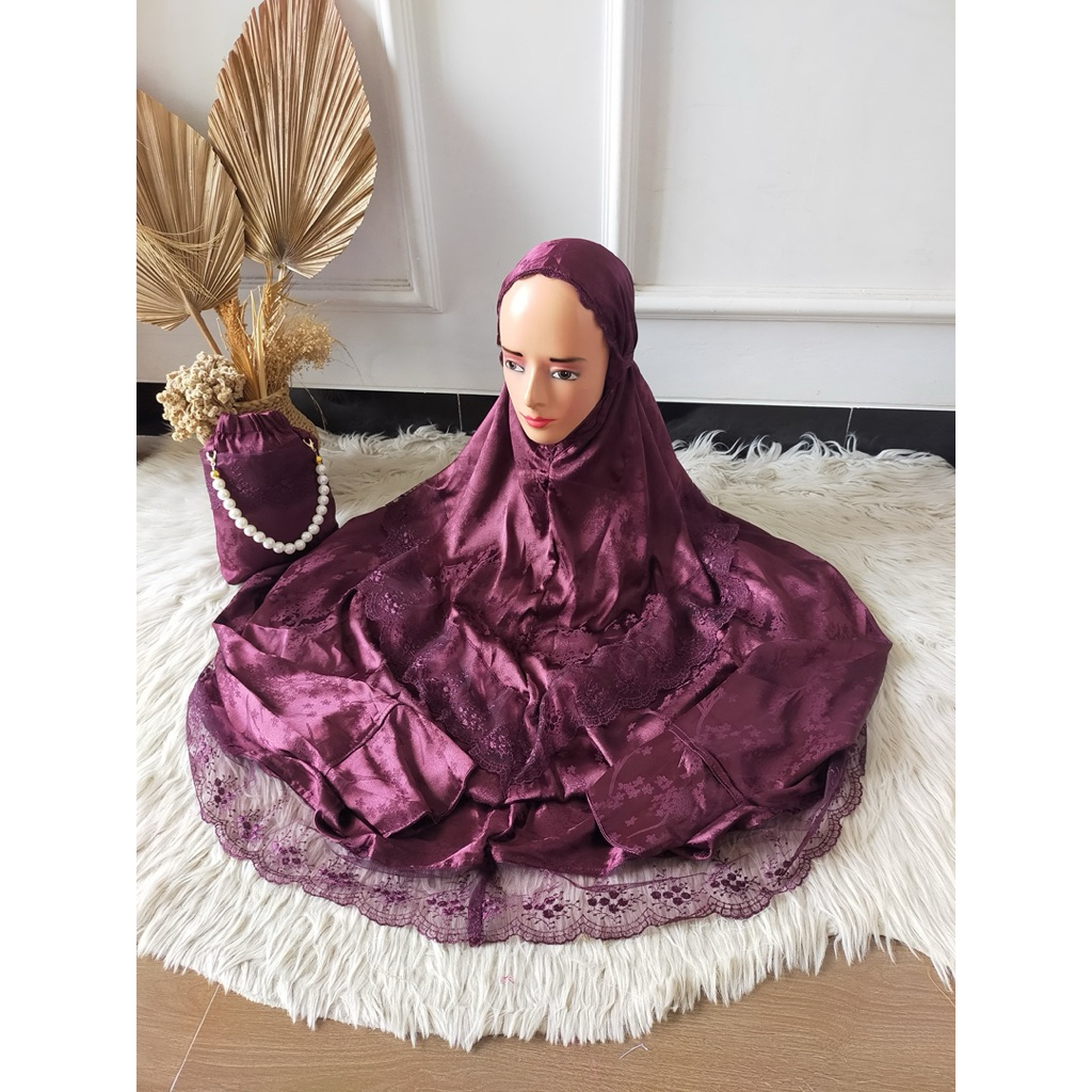 Mukena Terusan Armani Silk Renda | Mukena Embos Mukena Mewah Mukena Dewasa Mukena Terusan Mukena Sil