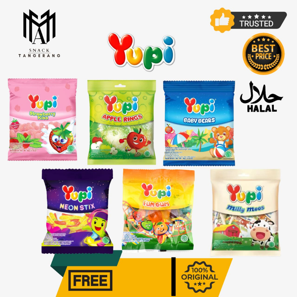 Permen Yupi Strawberry Kiss Bears Fun Gum Milly Moos Iced Cola Little Star Mini Bag 45 Gr - Satuan