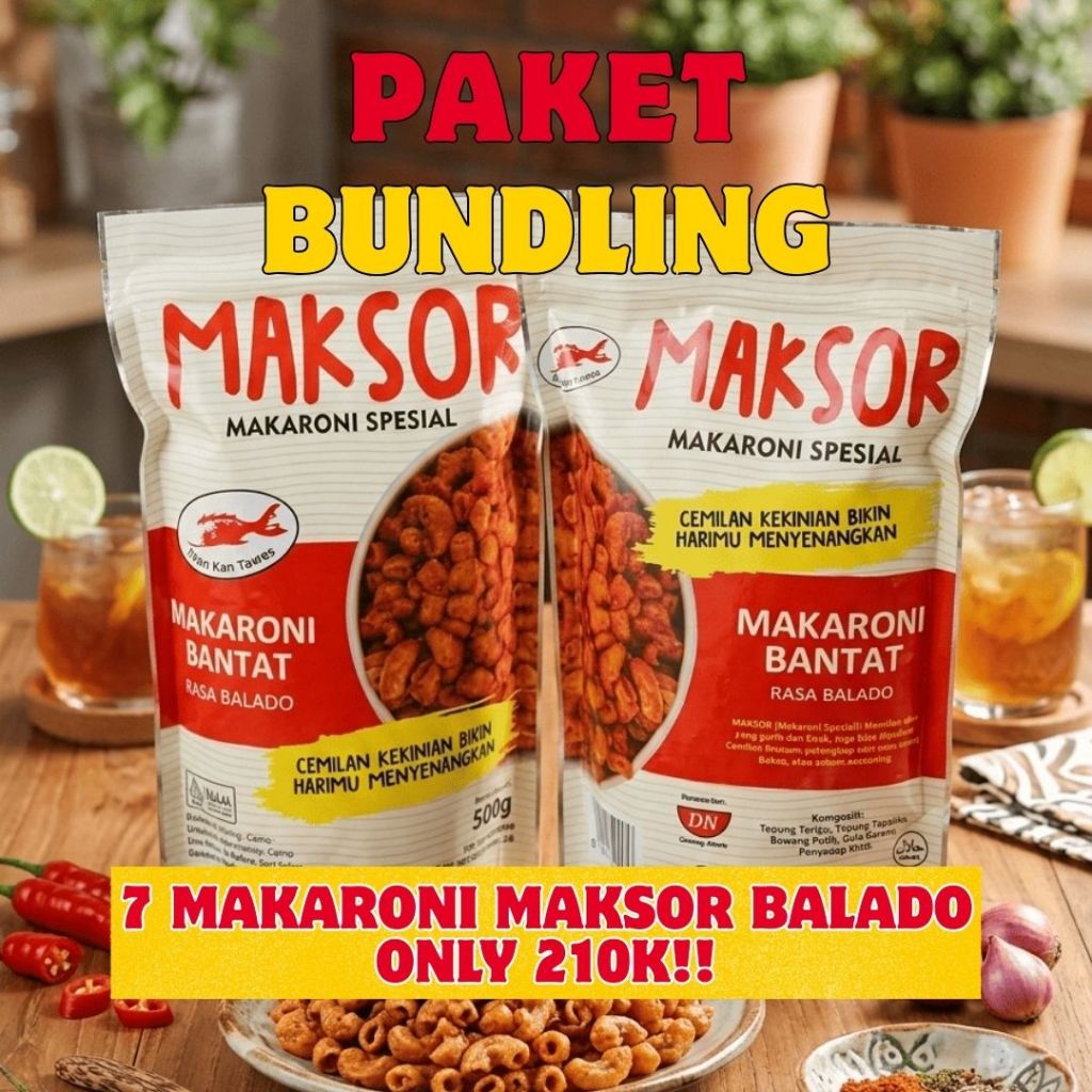 [PAKET BUNDLING] 7 Pcs Makaroni Maksor Rasa Balado 500gr - Gurih, Enak, Bikin Nagih, Lebih Murah