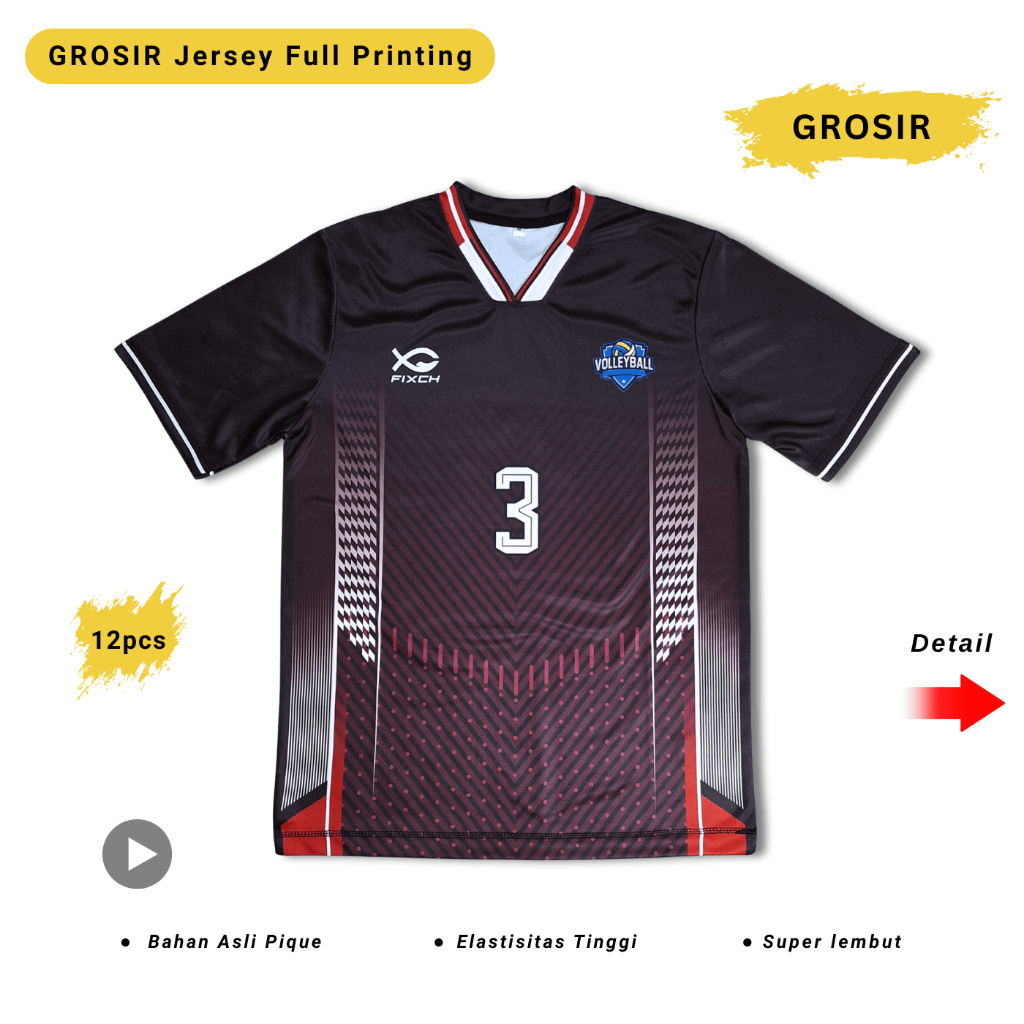 Grosir Jersey Voli Full Printing Pria Wanita Baju Volly Ball Kaos Cewek Cowok Unisex Motif Z7