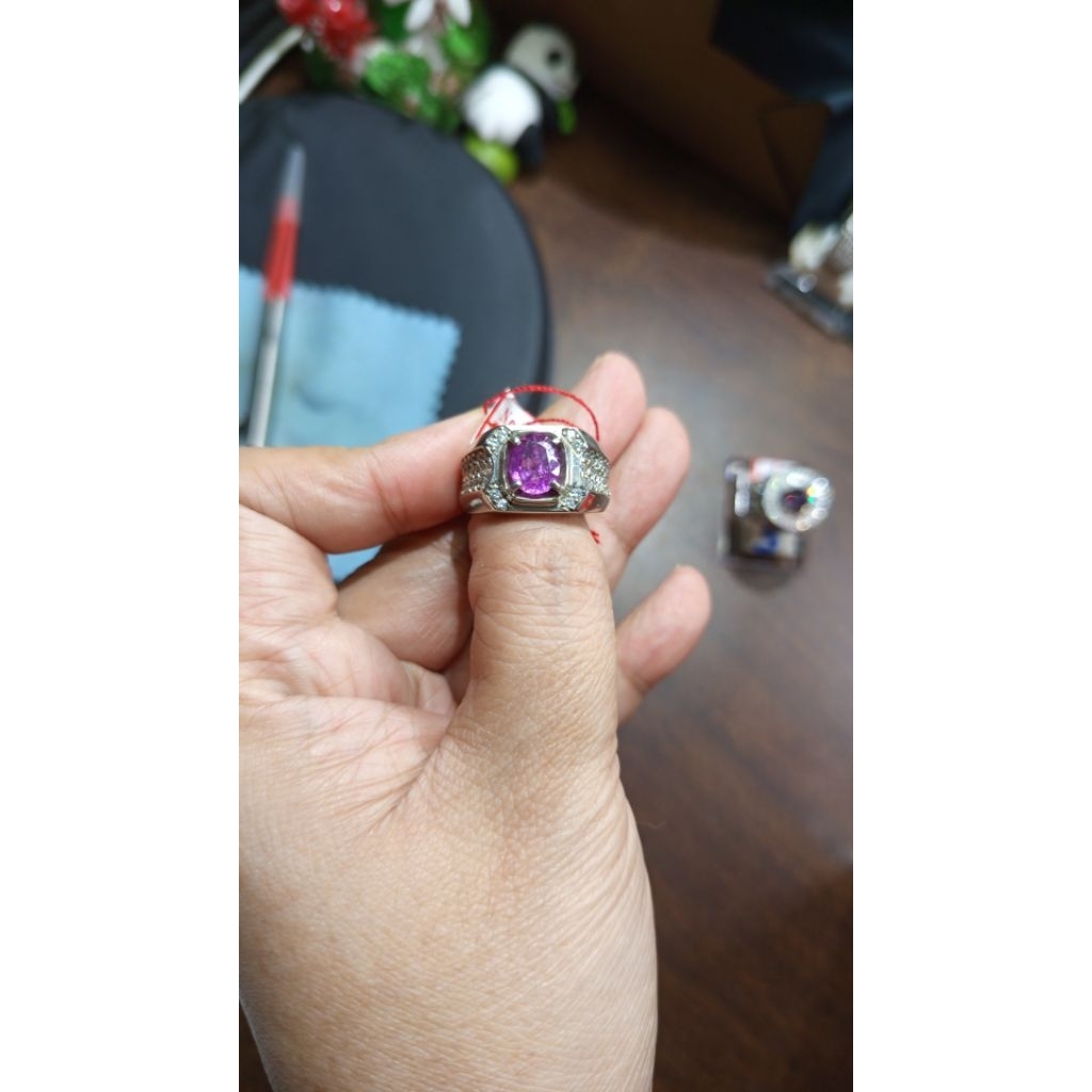natural batu permata pink sapphire cincin perak pria