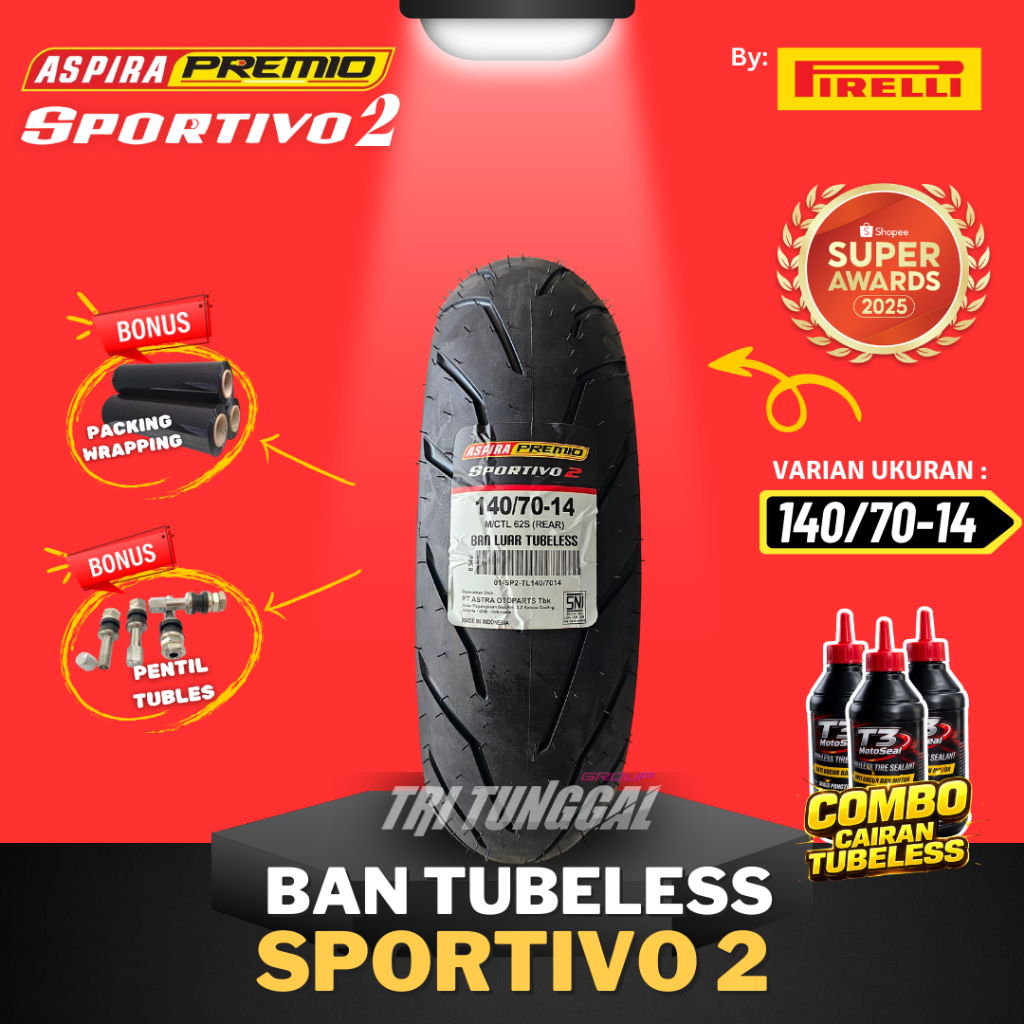 [READY COD] BAN ASPIRA PREMIO SPORTIVO 2 ( 140/70-14 ) TUBELESS MEDIUM SOFT COMPOUND RING 14 / BAN M