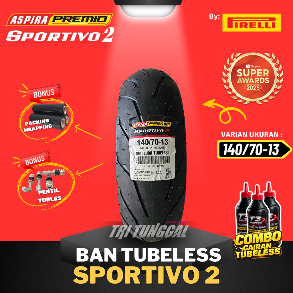[READY COD] BAN ASPIRA PREMIO SPORTIVO 2 ( 140/70-13 ) TUBELESS MEDIUM SOFT COMPOUND RING 13 / BAN M