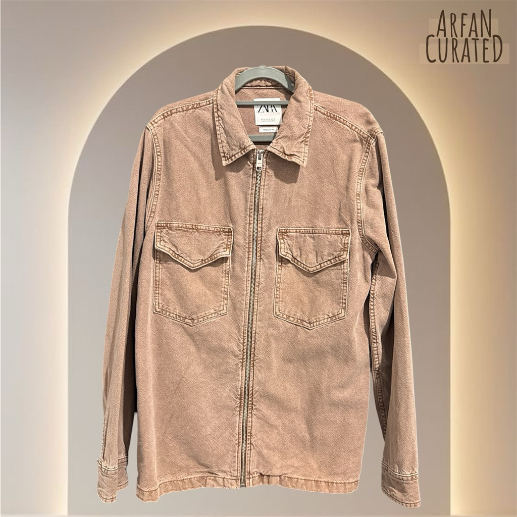 Jaket Denim Cream Z ARA Men | Jaket Jeans Coklat Pria