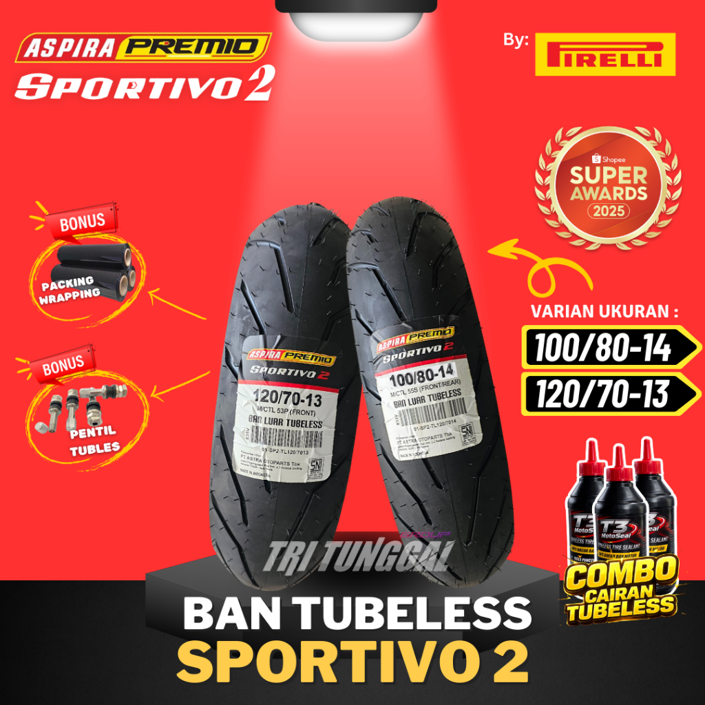 [READY COD] BAN ASPIRA PREMIO SPORTIVO 2 ( 100/80-14 & 120/70-13 ) TUBELESS MEDIUM SOFT COMPOUND RIN