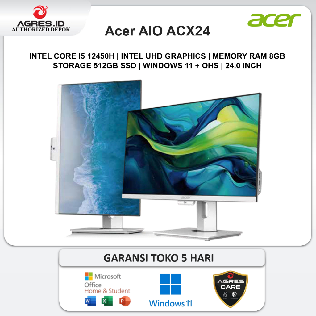 PC All in One Acer ACX24 I5 12450H 8GB 512GB Win 11 OHS 24.0 Inch