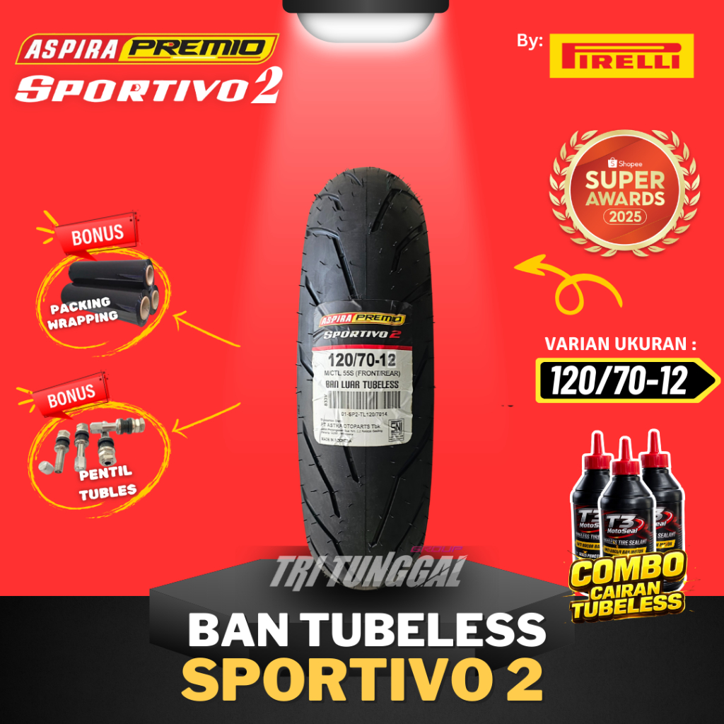 [READY COD] BAN ASPIRA PREMIO SPORTIVO 2 ( 120/70-12 ) TUBELESS MEDIUM SOFT COMPOUND RING 12 / BAN M