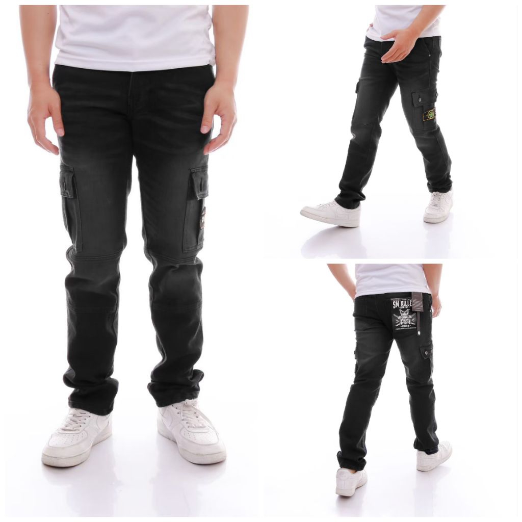 EIGHTTEEN - Celana Cargo Jeans Pria Slim Fit / Celana Jeans Cargo Pria