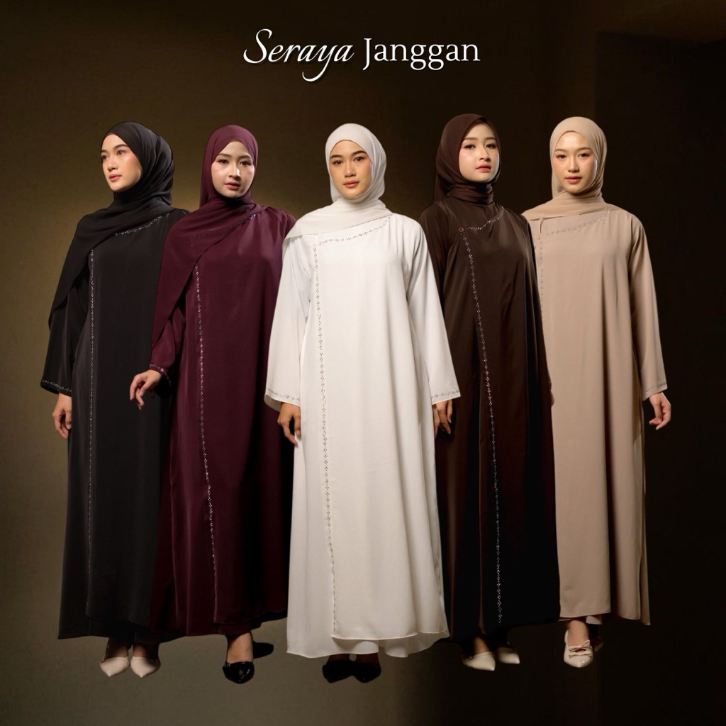 Karleen Hijab - Dress Seraya Janggan  Vol 1 |Abaya Umroh Hitam Putih Muslimah Elegant Busui Friendly
