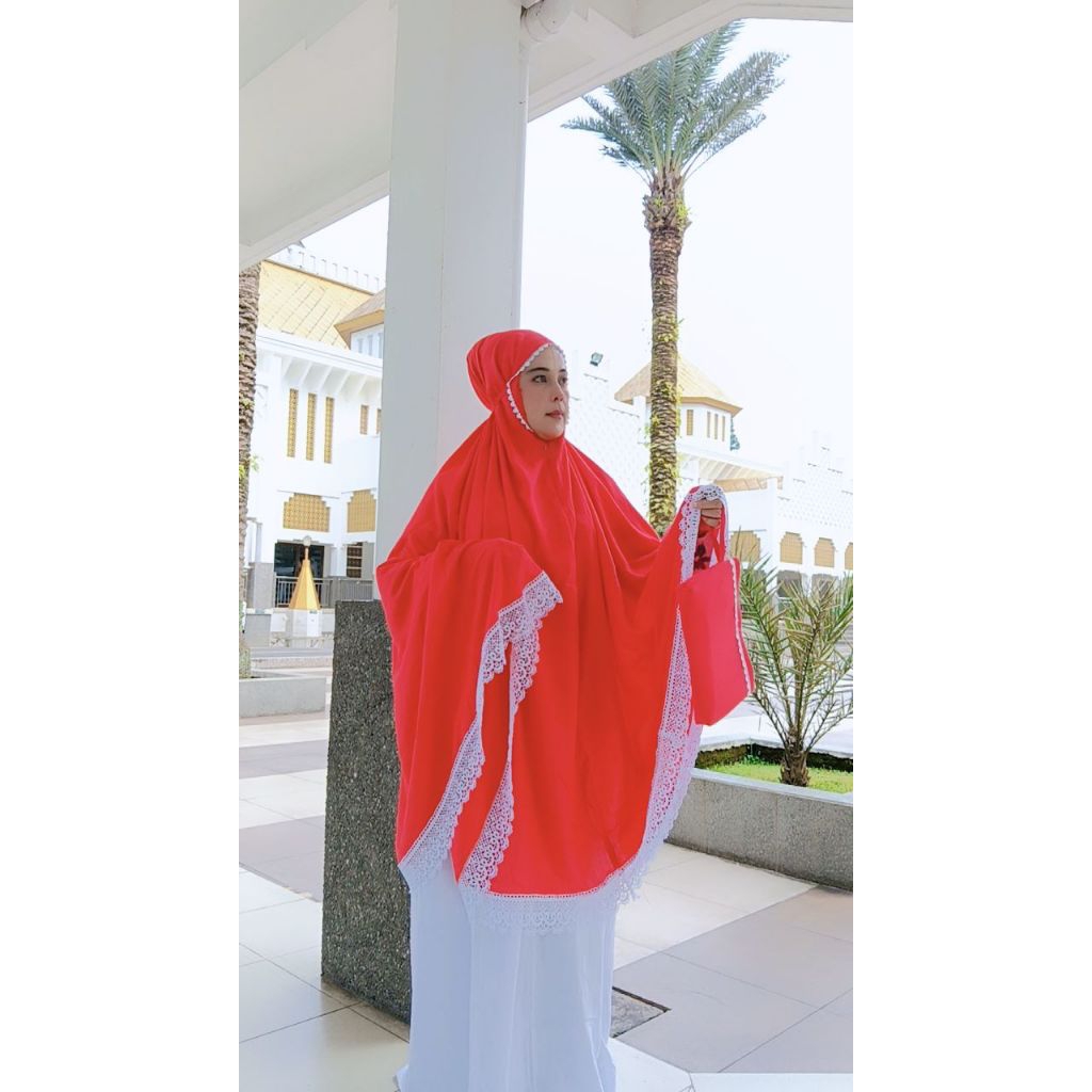 MUKENA DEWASA RAYON TWILL SUPER JUMBO MUKENA MERAH PUTIH MUKENA PESANTREN RENDABESAR