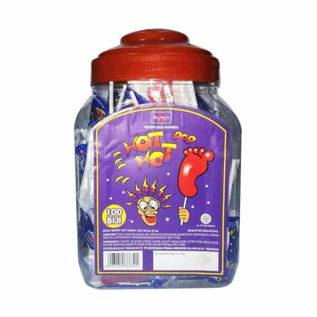 PERMEN KAKI MERAH / PERMEN HOT HOT POP BRONSON [ 1 TOPLES ISI 100 PCS ]