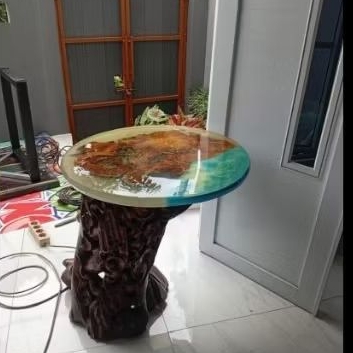 Meja Resin Motif Laut Minimalis Premium | Coffe Table Kayu Solid Epoxy Aesthetic Modern