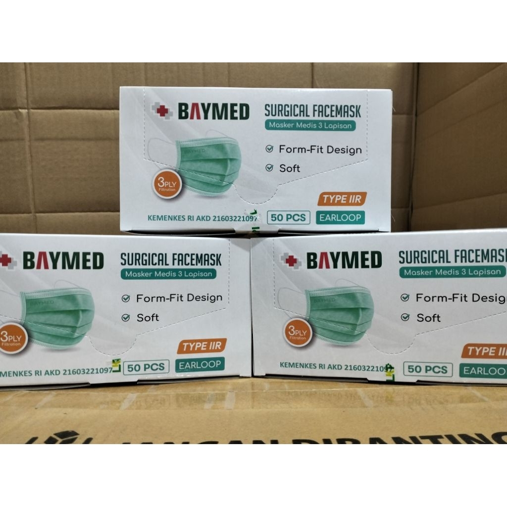 Masker Medis Baymed Earloop 3 Ply ( Isi 50 ) Masker Surgical 3 Ply Baymed