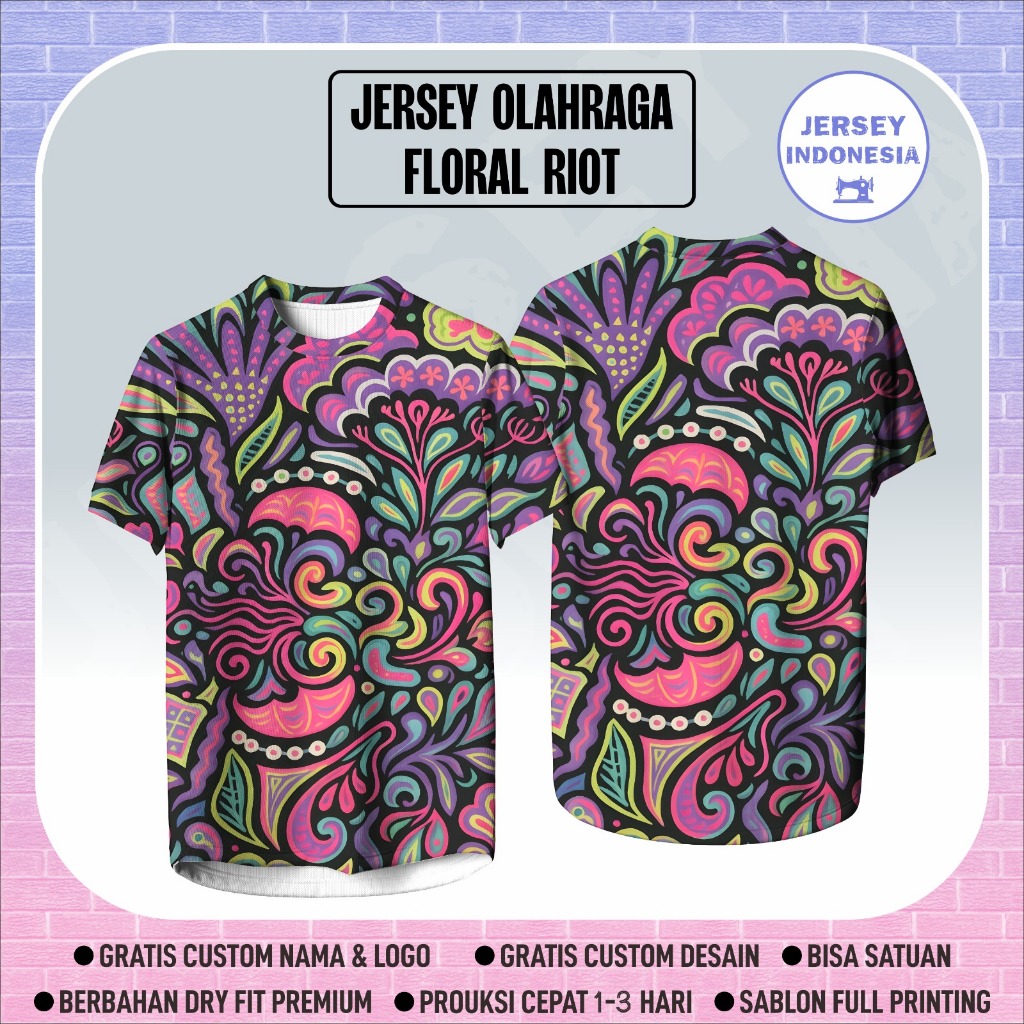 JERSEY OLAHRAGA FLORAL RIOT - Baju Olahraga Running 2XU Dryfit Full Printing