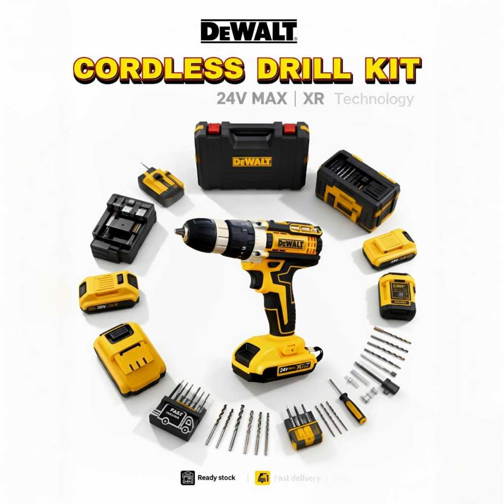 DEWALT Cordless Drill | Battery & Charger Set | Bor Tanpa Kabel Kuat & Multifungsi | Garansi 5 Tahun