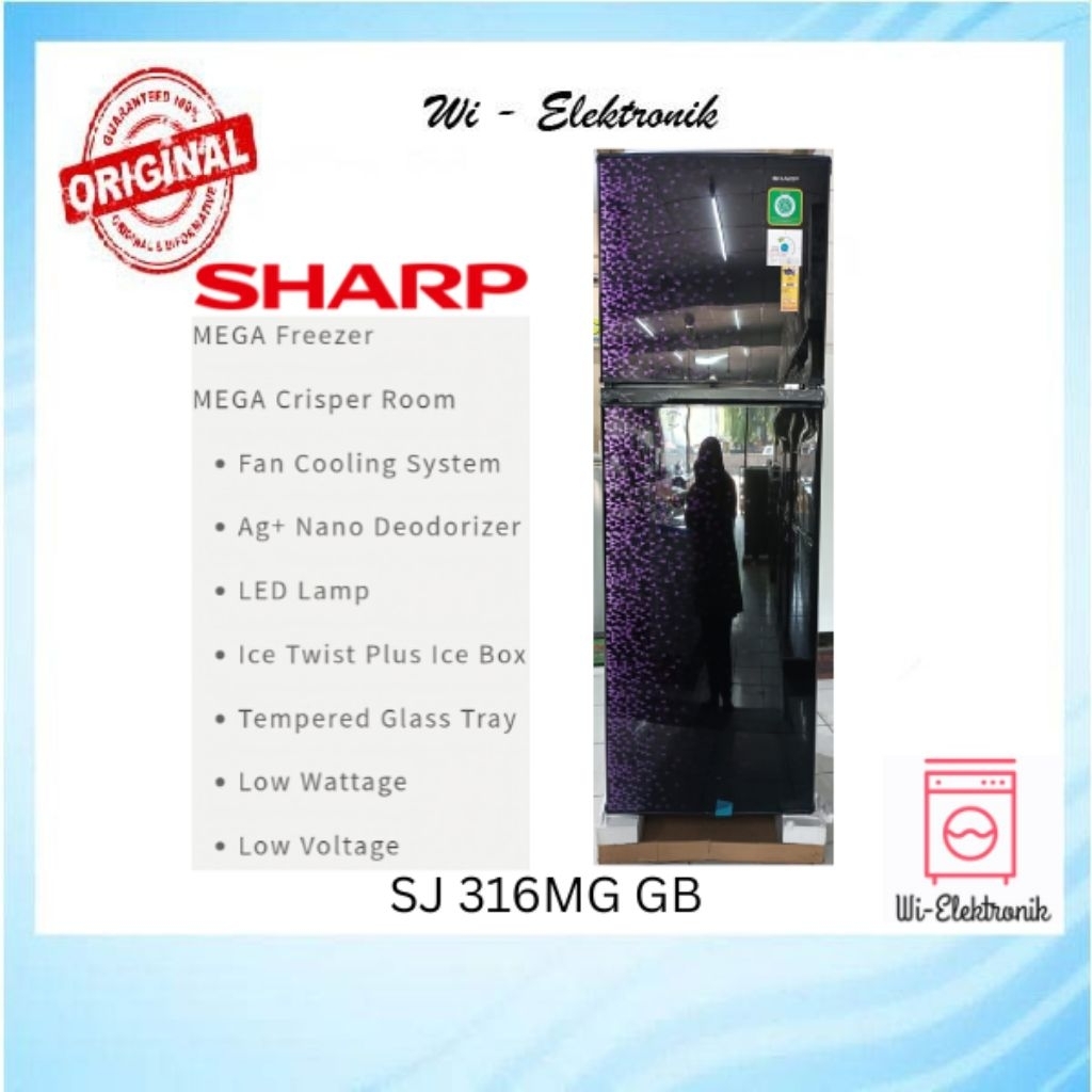 Kulkas 2 Pintu Sharp SJ 316MG GB GR Lemari Es 2Pintu SJ316MG 316 MG No Frost Shine Magneglas Series