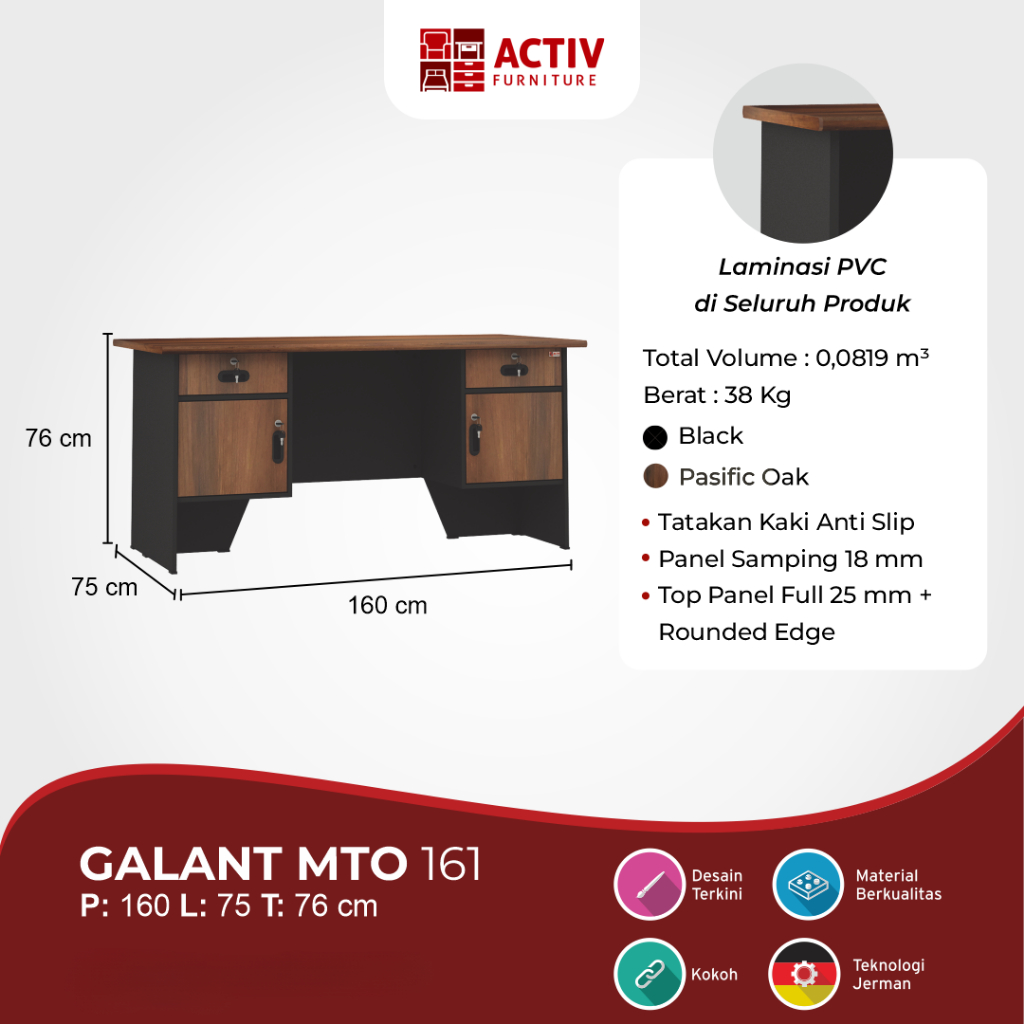 Meja Kerja/Meja Kantor/Meja Belajar – Galant MTO 161 – Activ Furniture