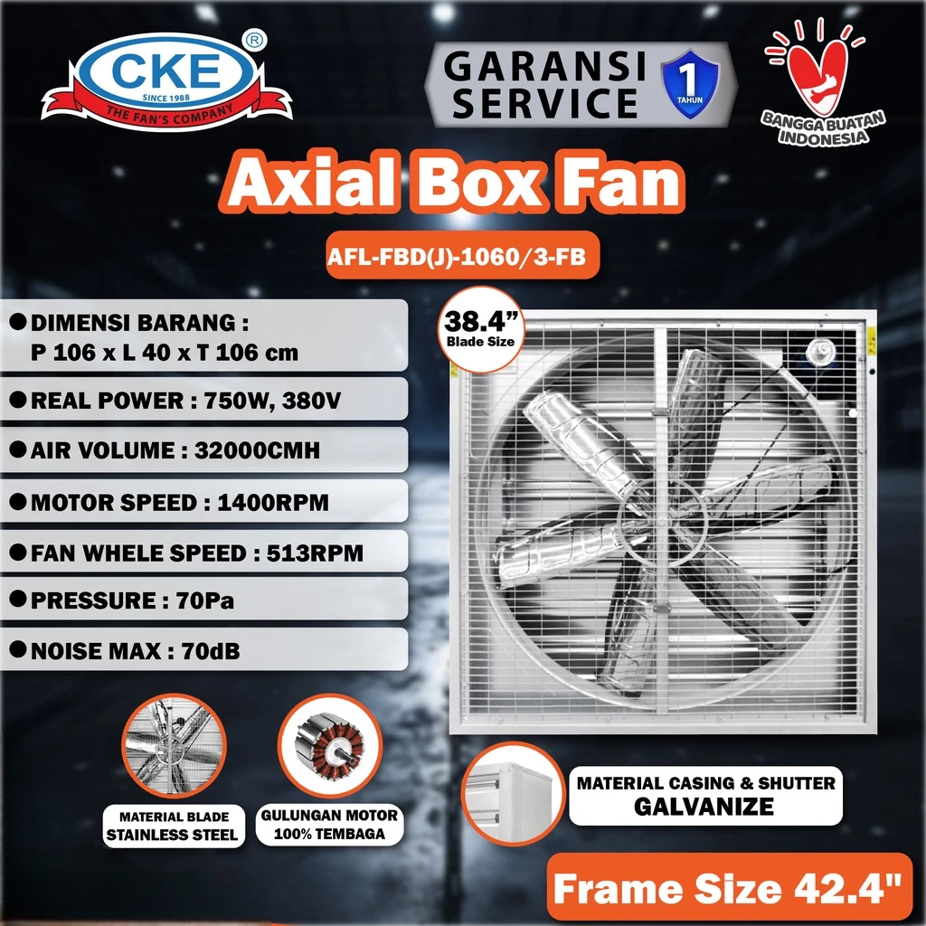 CKE Axial Low Noise 38.4 Inch Box Fan Kandang Ayam 380V Exhaust Fan Kandang Ayam