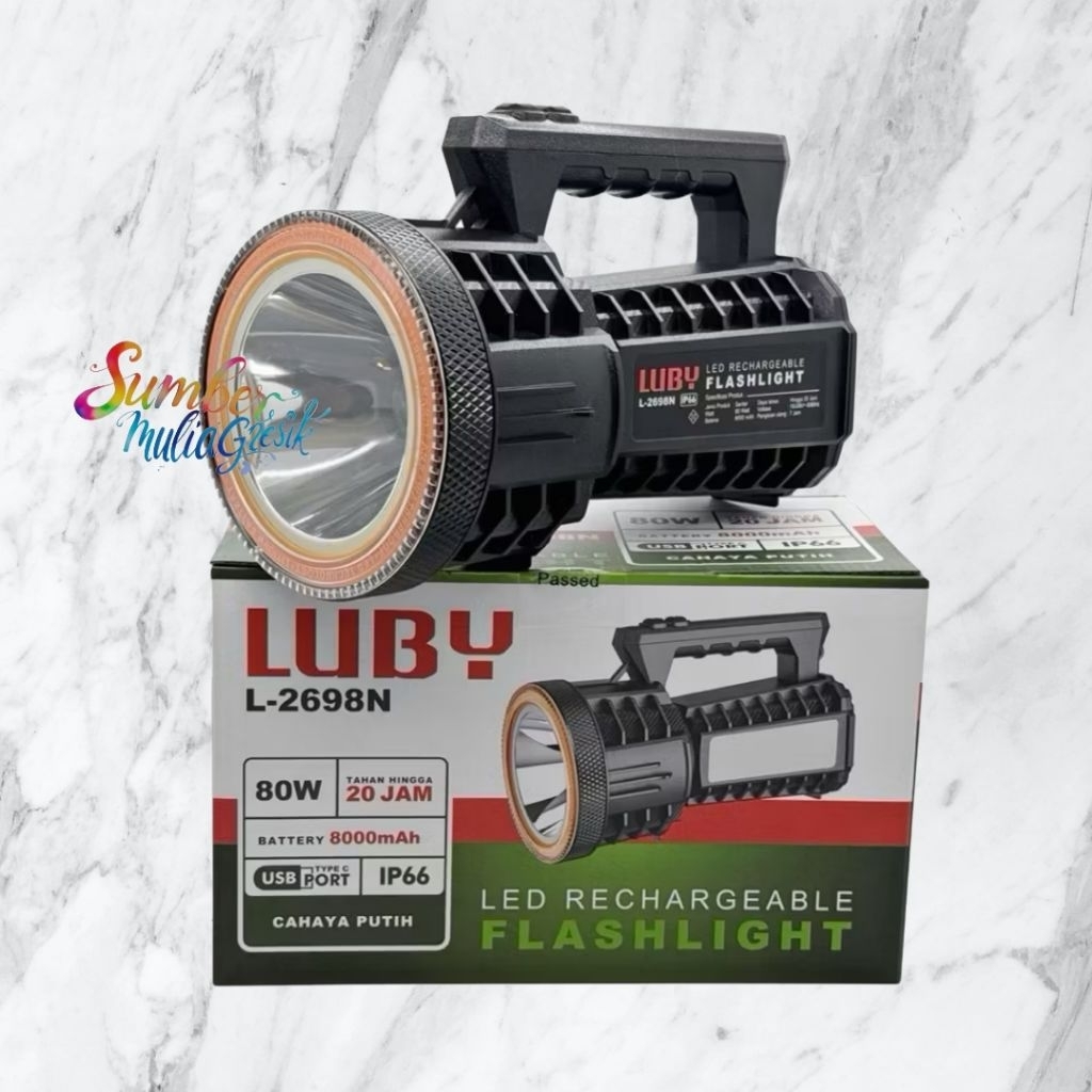LUBY Senter Tenteng LED cas 80W L-2698N + Emergency 18 LED Rechargeable Flashlight Tahan Hingga 20 J