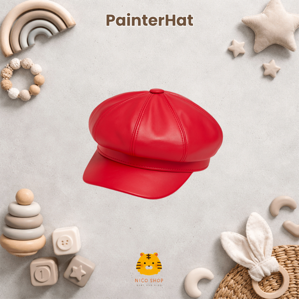 Nico Babyshop Topi Kulit PU Newsboy Vintage – Kasual Retro Pria Wanita