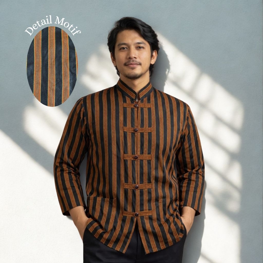 baju koko lurik pria lengan panjang|baju koko lurik sanghai