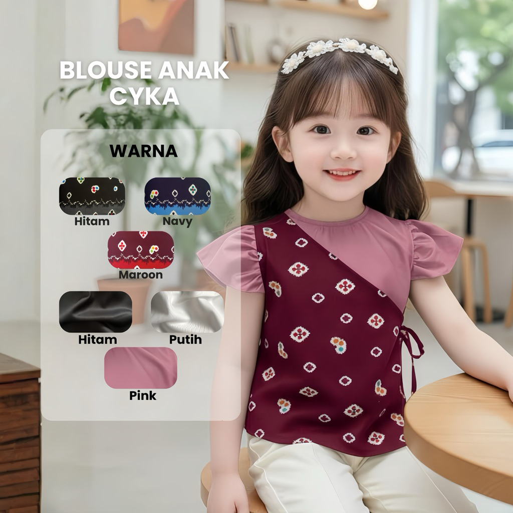 BAJU ANAK BATIK ATASAN CYKA KOMBINASI BATIK POLOS ANAK PEREMPUAN