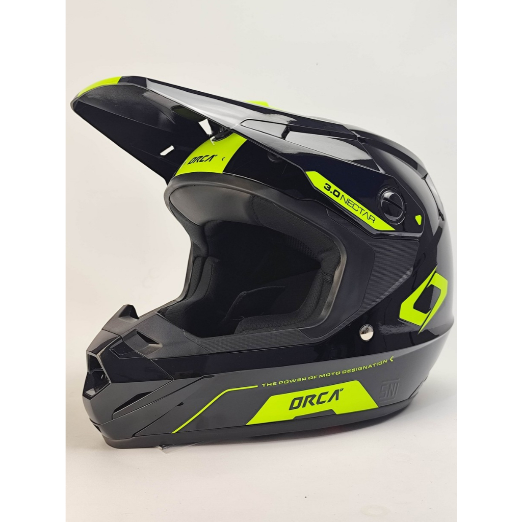 Helm Orca Nectar 3.0 Hitam Stabilo Original Helm Trail Supermoto Mx Enduro Motocross