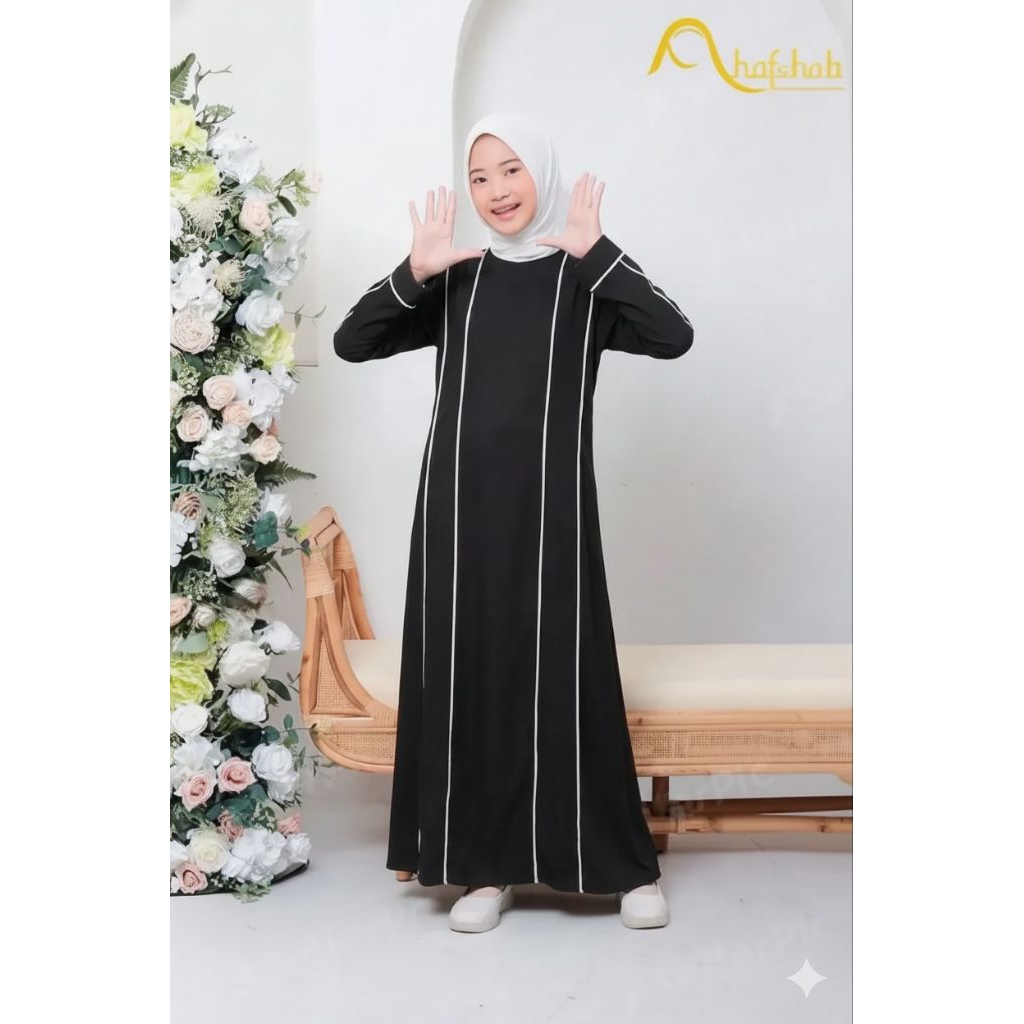 Dress Gamis Abaya Anak Remaja Tanggung Terbaru Bahan Crinkle Motif Garis Garis Usia 6 - 16 Tahun