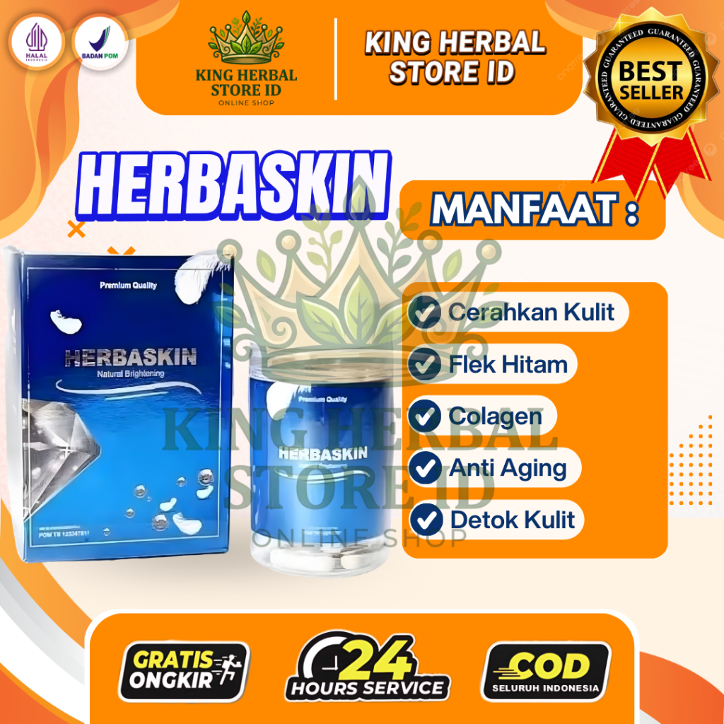 HERBASKIN Asli Suplemen Kecantikan Pemutih Wajah Badan Alami 100% Original 50 Kapsul