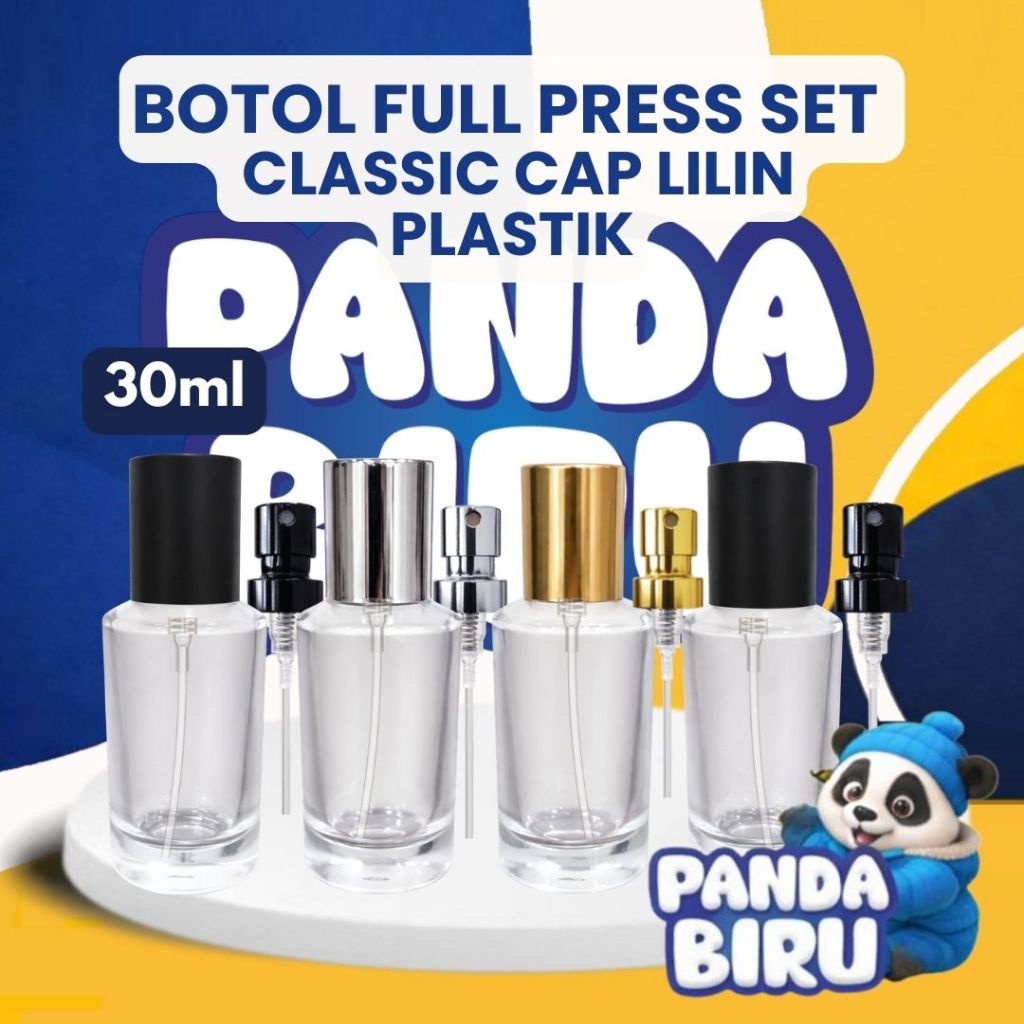 Botol Parfum Full Press Set Classic Trans 30ml Cap Lilin Plastik - Botol Minyak Wangi - Panda Biru
