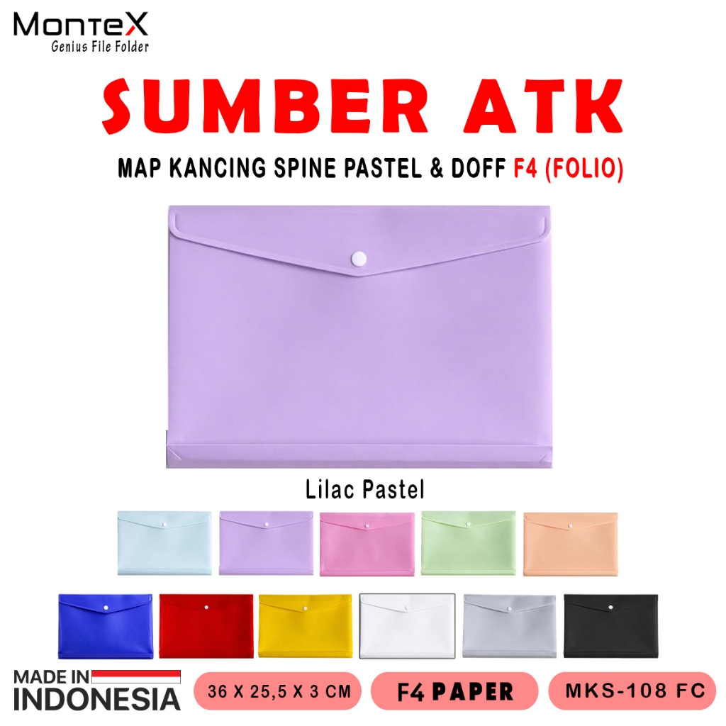 MONTEX MAP KANCING SPINE F4 FOLIO POLOS TEBAL PLASTIK PUNGGUNG PASTEL & DOFF F4 FOLIO / MKS-108 FC