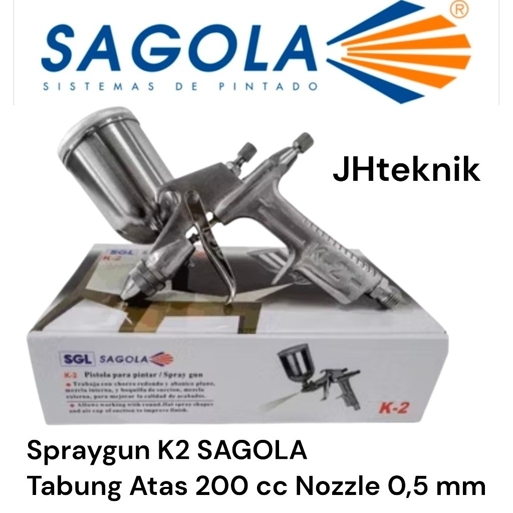 SAGOLA Spraygun Tabung Atas K2/Alat Semprot Cat Tabung Atas 200cc Nozzle 0,5mm SAGOLA ORIGINAL