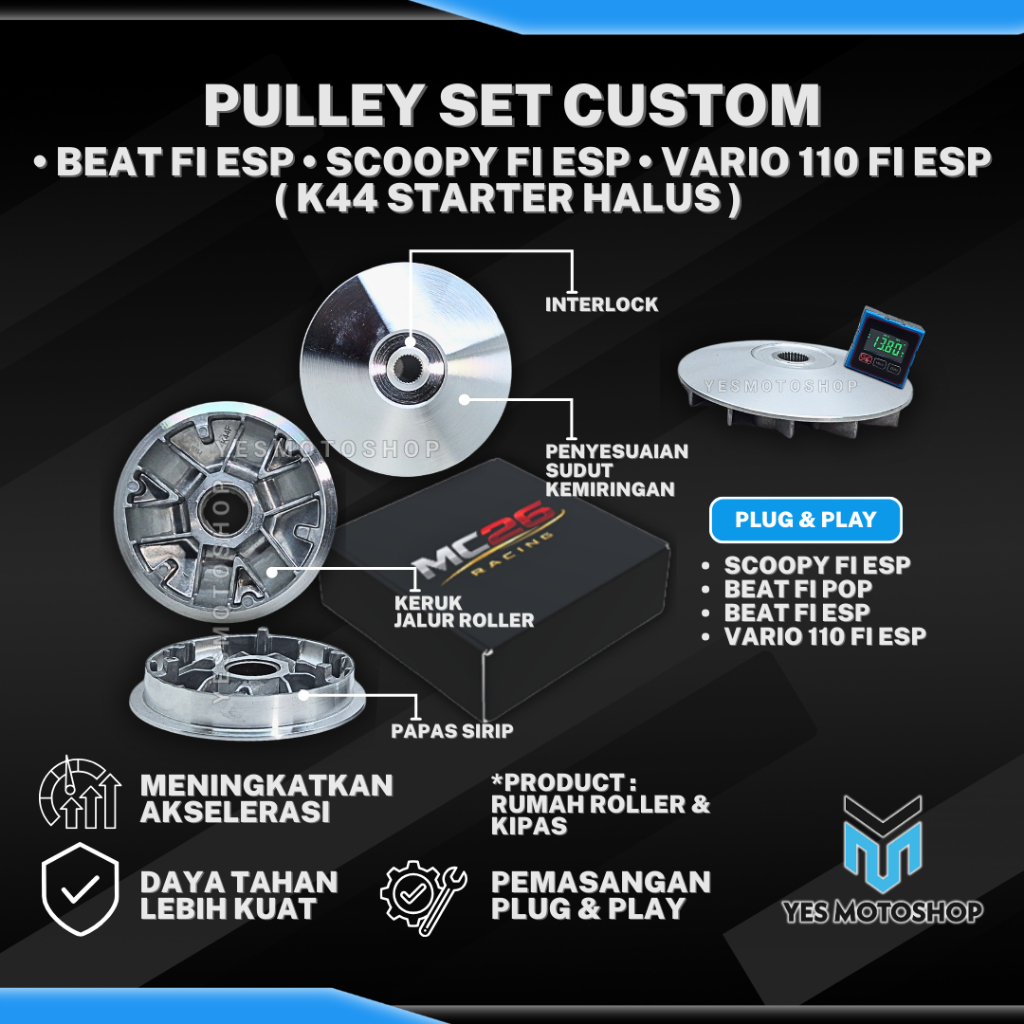 Pulley Set Custom Beat Fi Esp Scoopy Fi Esp Vario 110 Fi Esp K44 Pulley Custom Rumah Roller Kipas