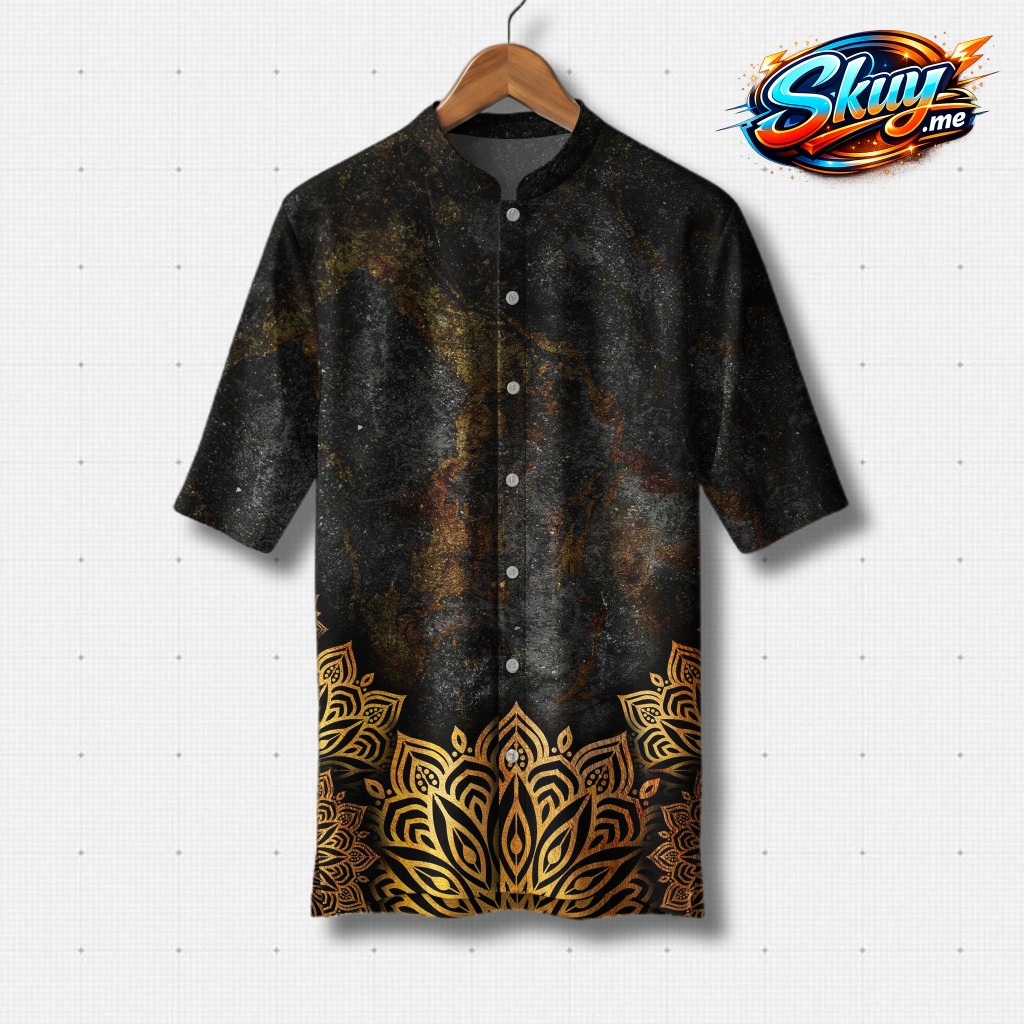 SKUY Kemeja Koko Ramadan Fashion Beauty Pria Motif Mandala Golden Stone Ramadhan Series Black | SK-K