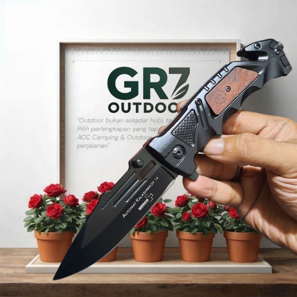 Pisau Survival Lipat Outdoor Automat Kalasnicov Titanium Ergonomis / Pisau Berburu / Survival Kit