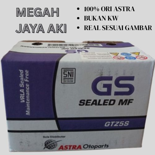 Aki Motor GS ASTRA GTZ5S MF Aki Kering Untuk Scoopy Lama, Beat Lama, Vario Lama, Mio Injeksi, dll