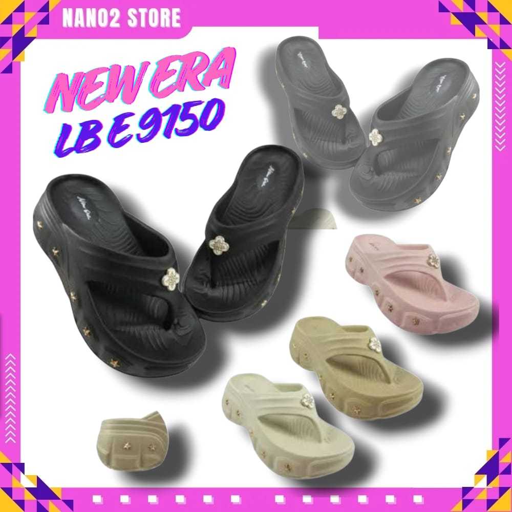New Era LB E 9150 Sandal Wedges Karet Wanita Terbaru Trendy Anti Slip 37-40