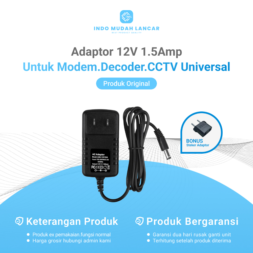 Adaptor 12V-1.5Amp Untuk Modem Router CCTV STB HTB Universal Bekas Original