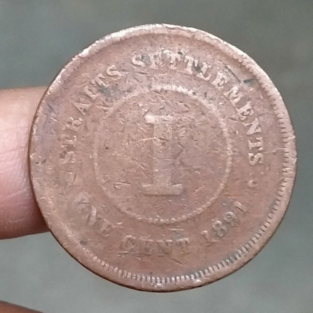 Koin Kuno Straits Settlements 1 Cent tahun 1891 Queen Victoria
