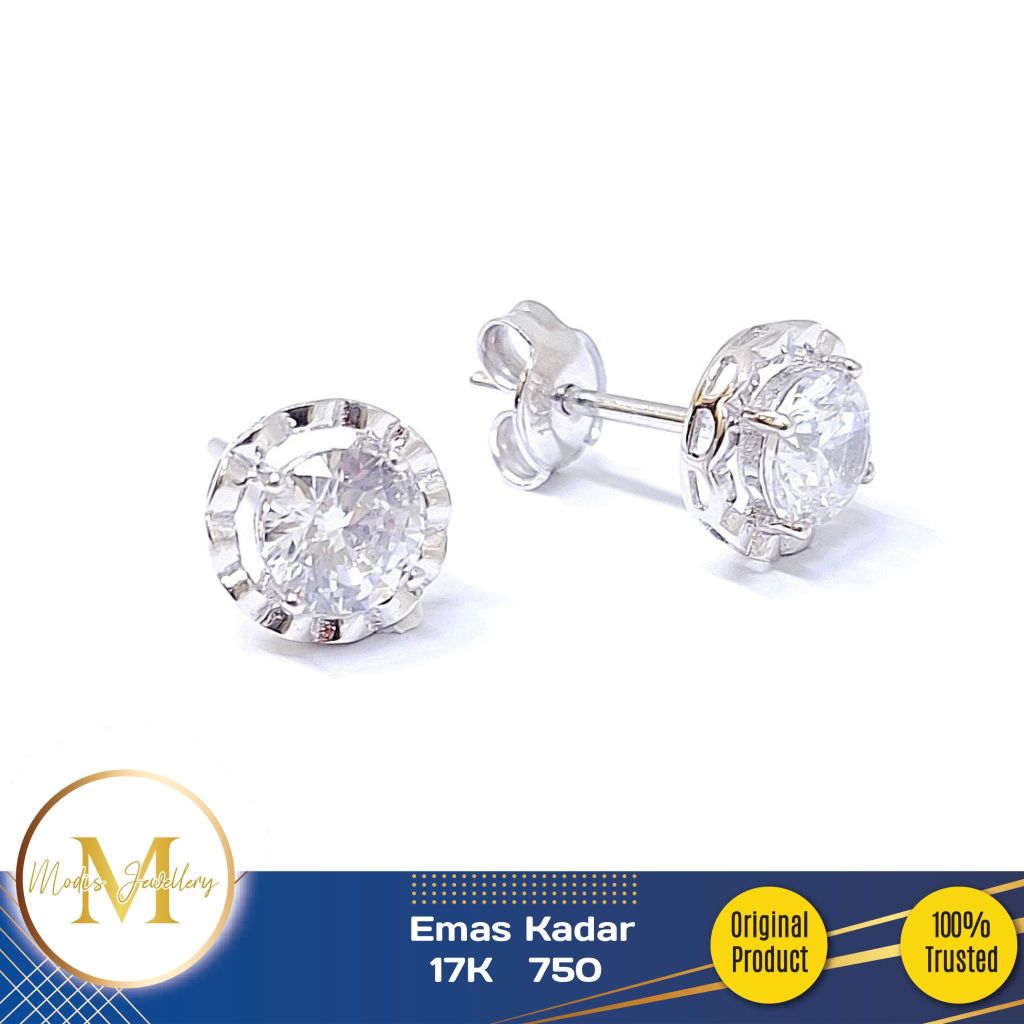 MODIS JEWELLERY - Anting Solitaire Roxe Putih - Emas 17k 750