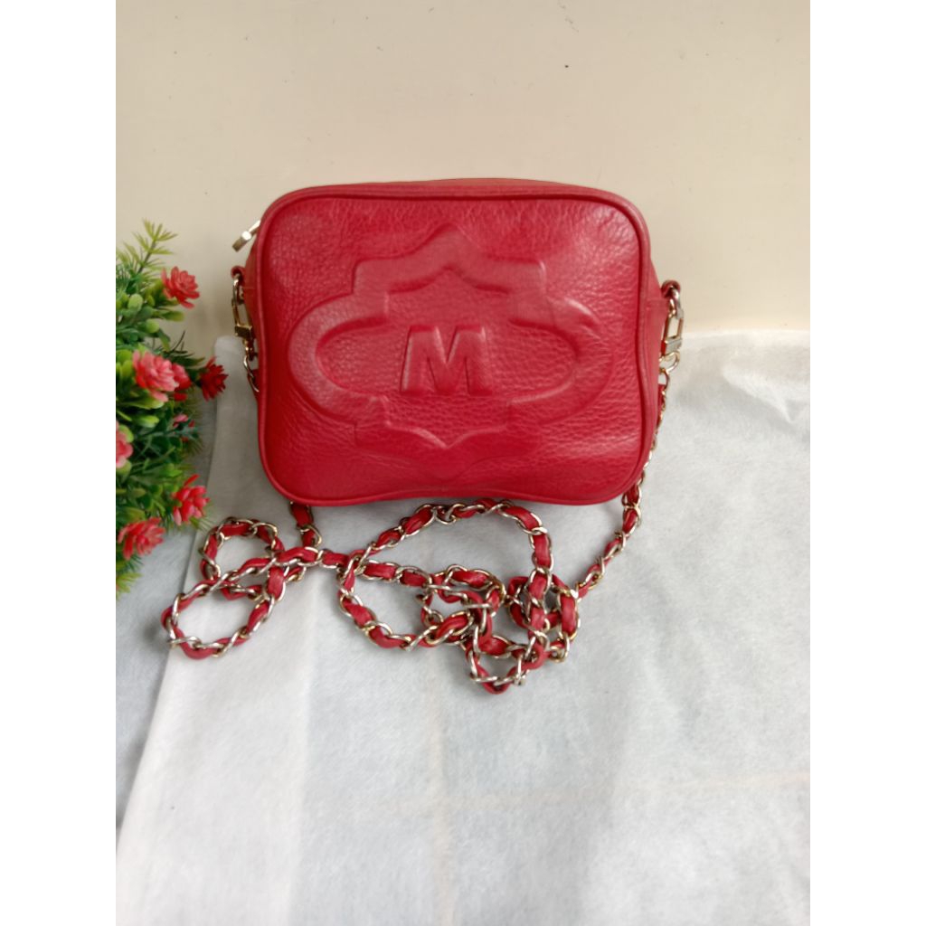 TAS SLING RANTAI MERAH KULIT ASLI, TAS KULIT ASLI, TAS CANTIK