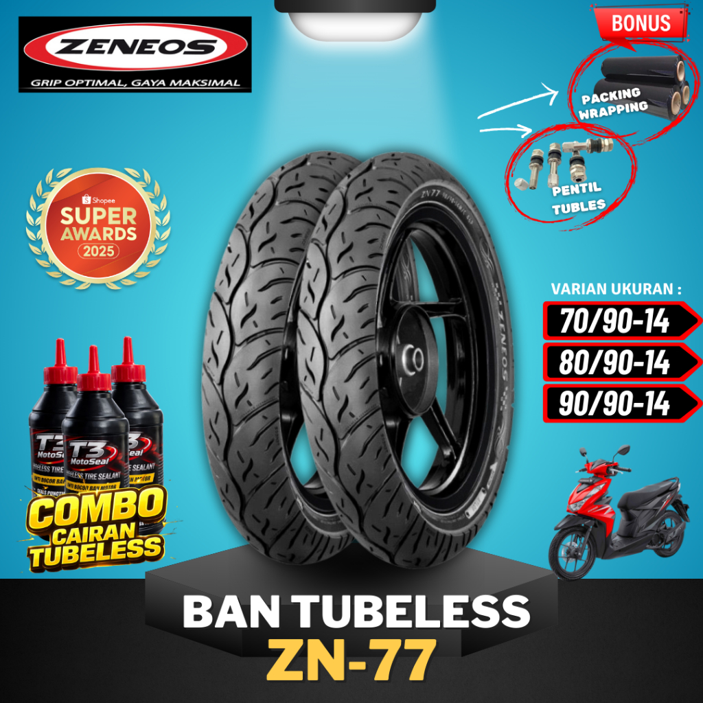 [READY COD] BAN ZENEOS ZN77 RING 14 ( 70/90-14 / 80/90-14 / 90/90-14) / BAN TUBELESS ZENEOS RING 14 
