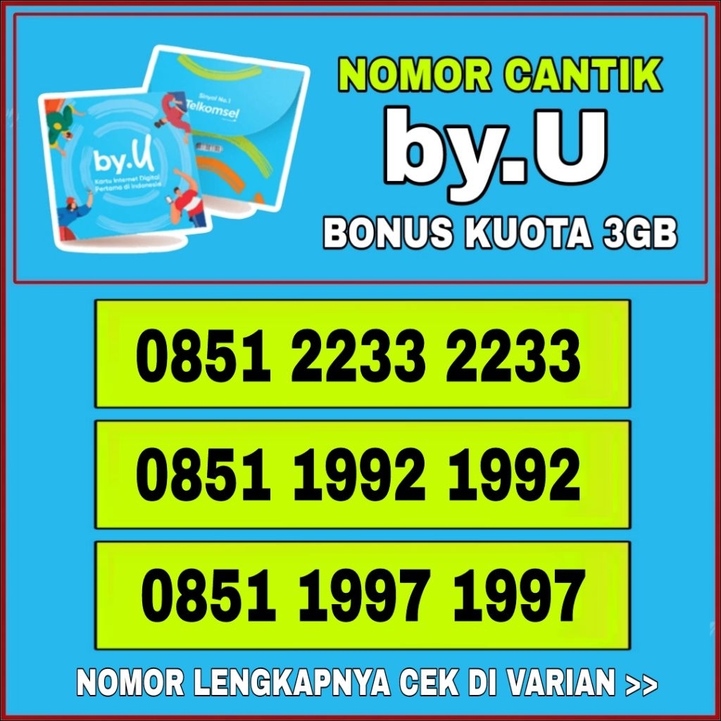 Nomor cantik Telkomsel by.u kartu perdana Telkomsel master 2233 2233