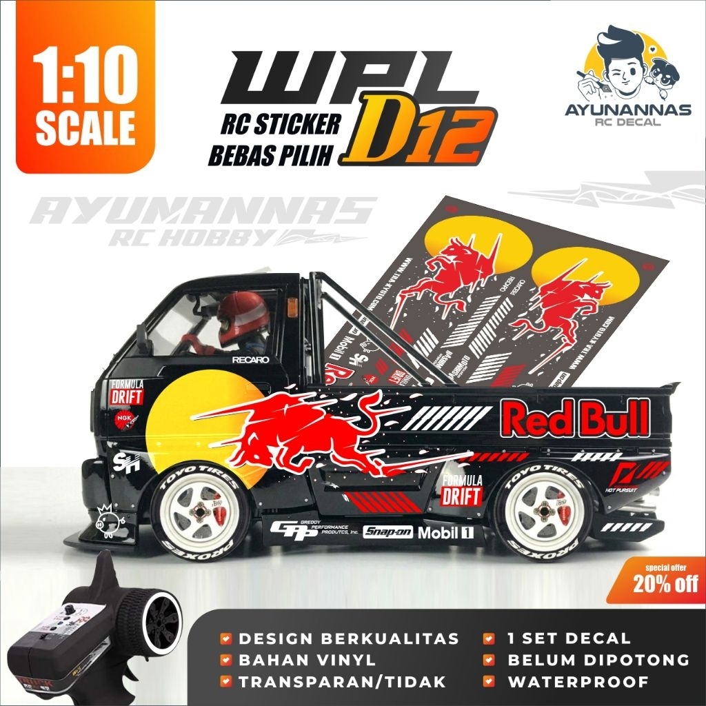 Stiker WPL D12 skala 1:10 Bebas Pilih