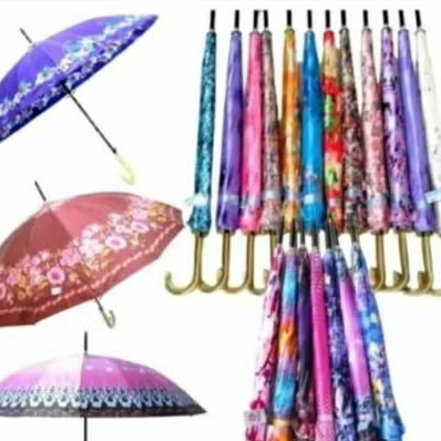 Payung Lipat Dewasa 16 Jari Saten Motif Acak, Kuat dan Tidak Mudah Berkarat